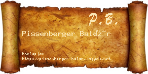 Pissenberger Balár névjegykártya
